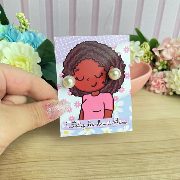 Brinco Pérola na Tag Personalizado - Dia da Mães