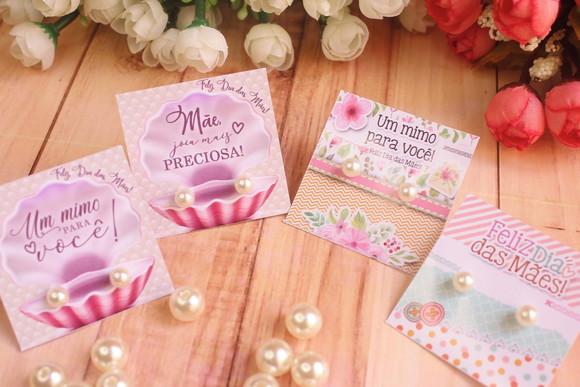 Brinco Pérola na Tag Personalizado -dia da Mães