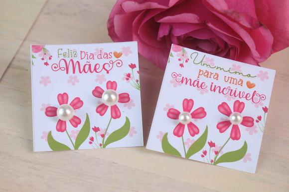 Brinco Pérola na Tag Personalizado Dia das Mães