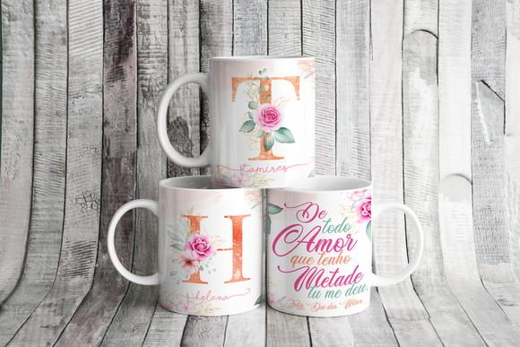 Caneca Floral Personalizada com Inicial + Nome