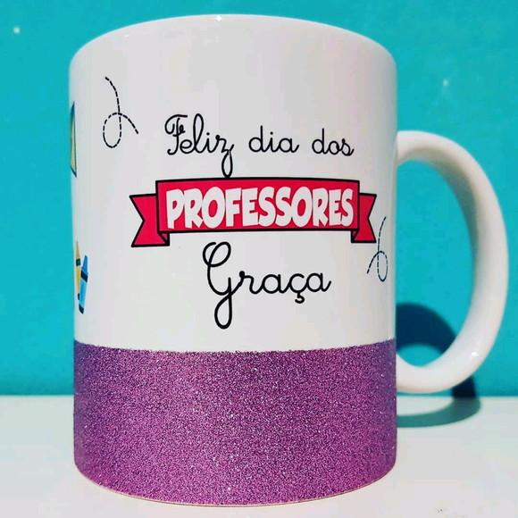 Caneca Personalizada dos Professores com Tarja Gliter