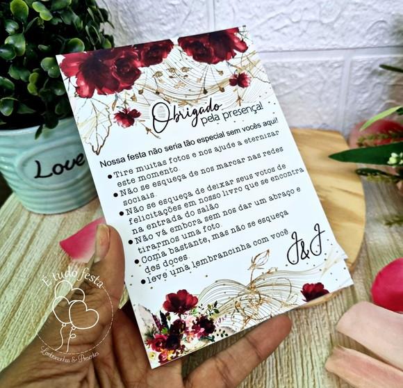 Cartao de Agradecimento de Mesa Personalizado para Casamento
