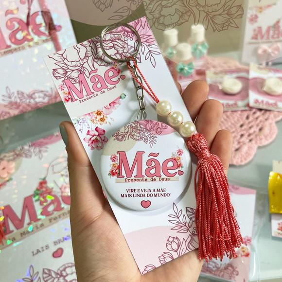 Chaveiro Espelho com Tag Personalizada Dia das Mães