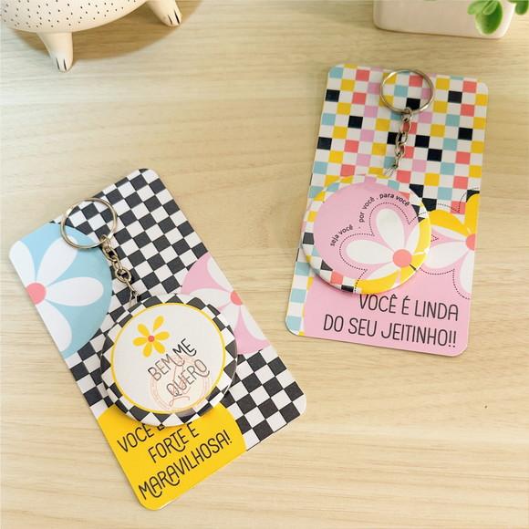 Chaveiro Espelho com Tag Personalizada Dia das Mulheres