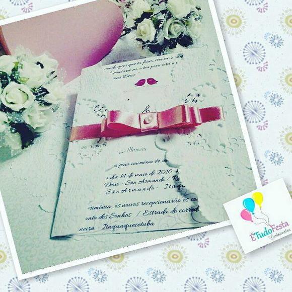 Convite para casamento rosa e branco