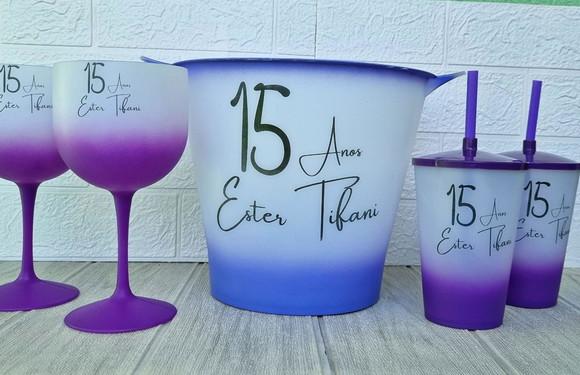Kit 5 Balde de Gelo + 10 Taça Gin + 10 Copo Twister 15 Anos