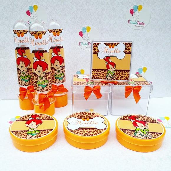 Kit Pedrita Personalizado Laranja e Marrom 30 Peças