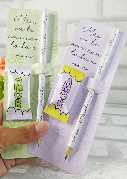 Lápis com Bala na Tag Personalizado Dia das Mães