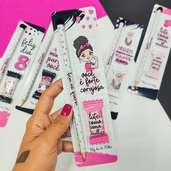 Lápis com Bala na Tag Personalizado Dia da Mulher