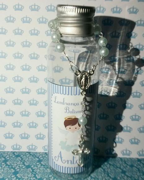 Lembrancinha de Batismo - Garrafinha Personalizada com Terço