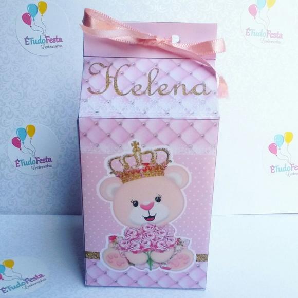 Caixinha de Milk personalizada Ursinha de coroa - Rosa