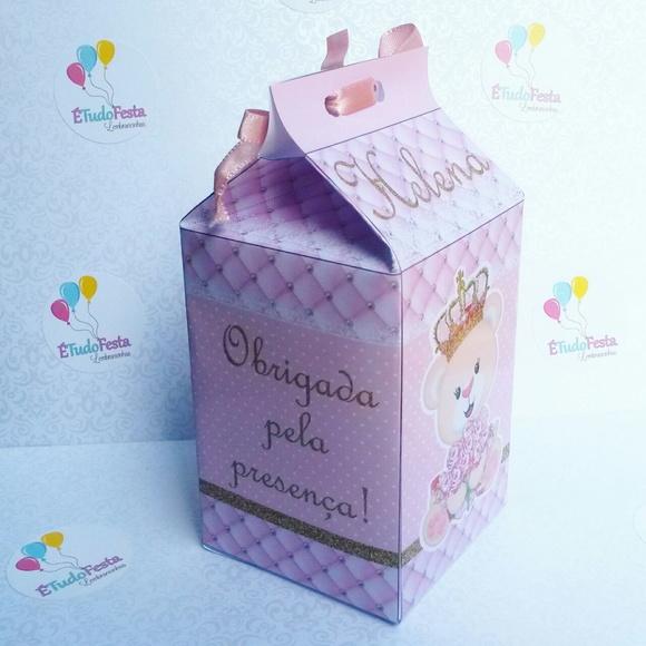 Caixinha de Milk personalizada Ursinha de coroa - Rosa
