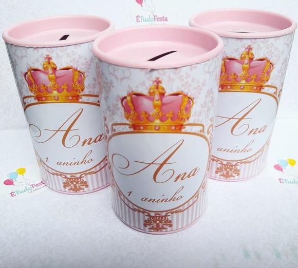 Cofrinho personalizado Realeza / Coroa rosa