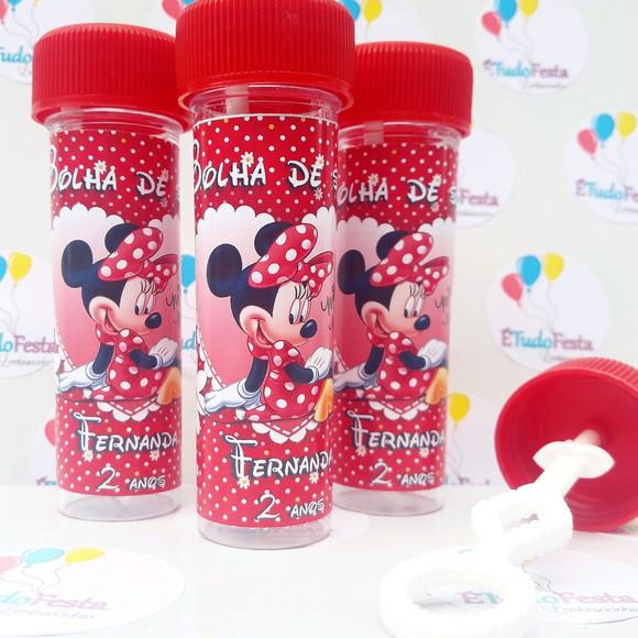 Frasco bolinha de sabão personalizado Minnie Vermelha