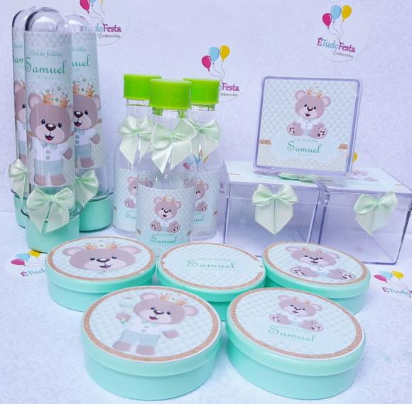 Kit Chá de Bebê personalizado Ursinho de coroa - Verde