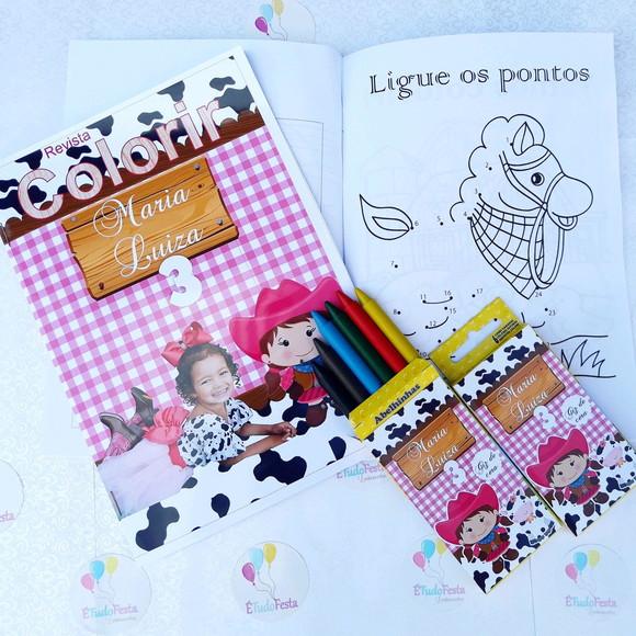 Kit de colorir A Fazendinha - revista + giz