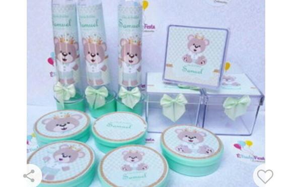 Kit festa infantil personalizado - Ursinho verde e dourado