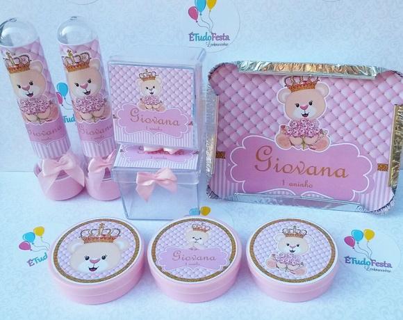 Kit festa infantil Ursinha de coroa Rosa
