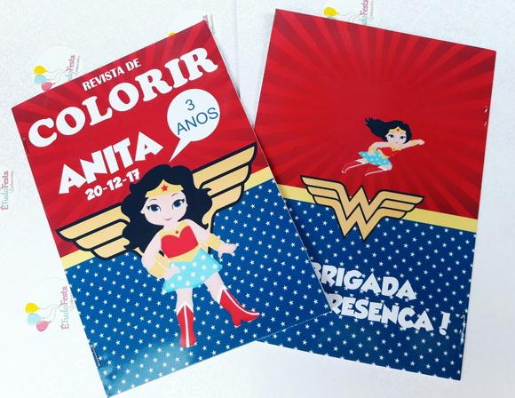 Revista para colorir personalizada Mulher Maravilha Cute