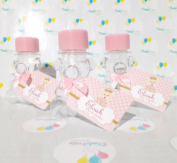 Tubete personalizado Ursinha de coroa - Rosa
