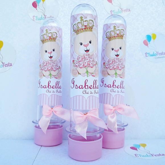 Tubete personalizado Ursinha de coroa - Rosa