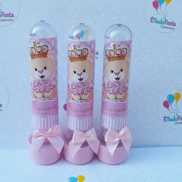 Tubete personalizado Ursinha de coroa - Rosa