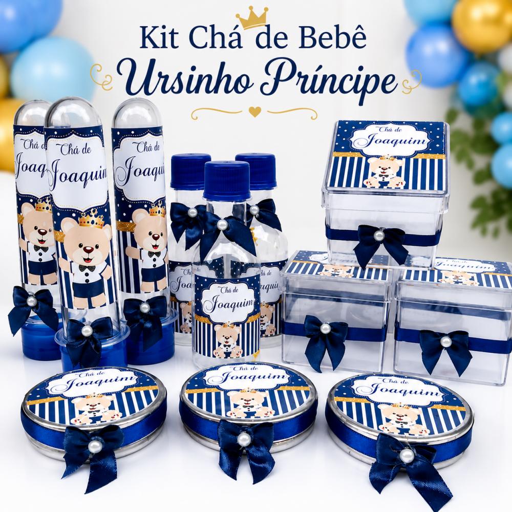 Kit Festa Ursinho Príncipe Personalizado Chá de Bebê 40 itens