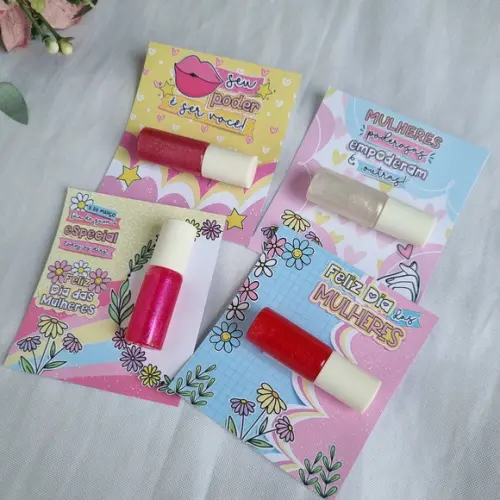 Mini Lip Gloss Labial com Cartão para o Dia da Mulher