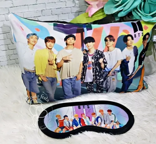 Almofada + Tapa Olhos Personalizada - Banda Bts