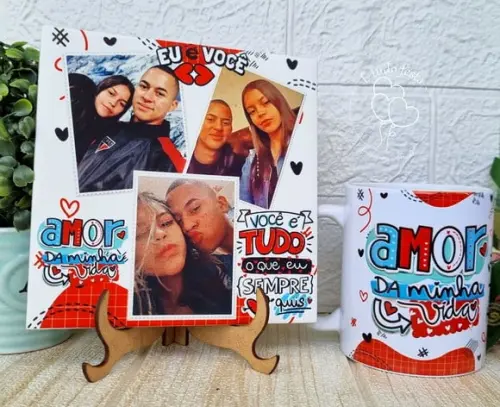 Azulejo + Caneca para Namorados com Foto
