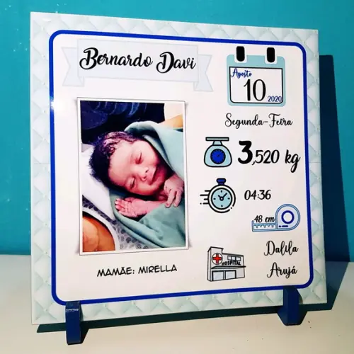 Azulejo Personalizado com Informações e Foto Recém Nascido