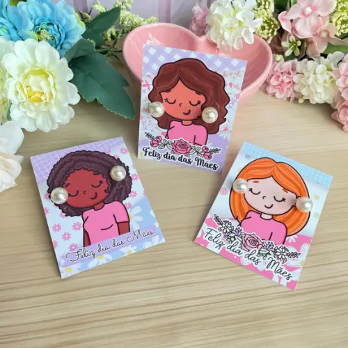 Brinco Pérola na Tag Personalizado - Dia da Mães