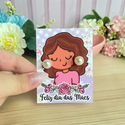 Brinco Pérola na Tag Personalizado - Dia da Mães