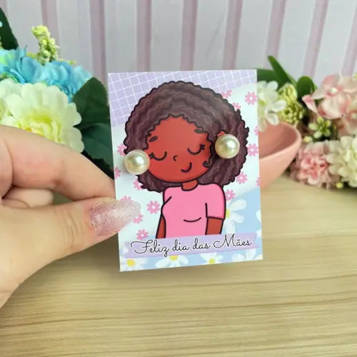 Brinco Pérola na Tag Personalizado - Dia da Mães