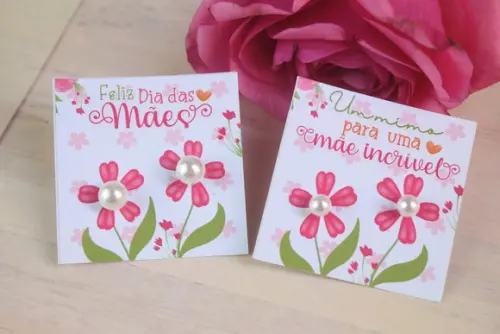 Brinco Pérola na Tag Personalizado Dia das Mães