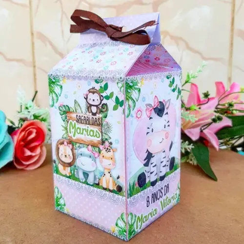 Caixinha de Milk Personalizada - Safari Menina