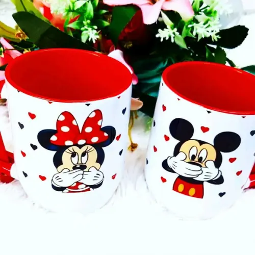 Caneca com Colher Personalizada Minnie Mickey