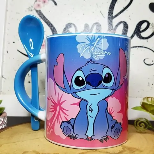 Caneca com Colher Personalizada Stitch Little