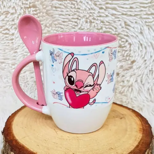 Caneca com Colher Personalizada Little e Angel