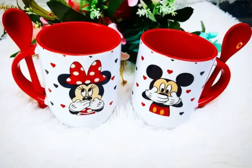 Caneca com Colher Personalizada Minnie Mickey