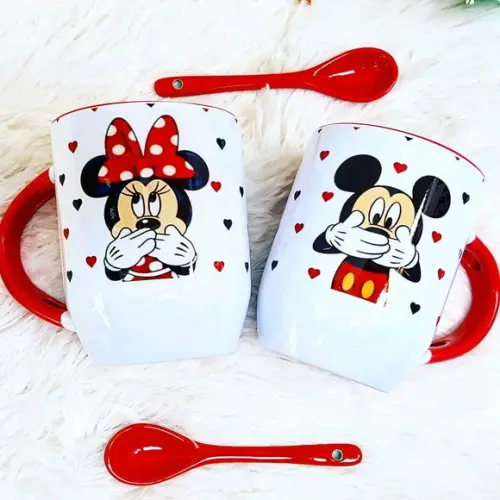 Caneca com Colher Personalizada Minnie Mickey