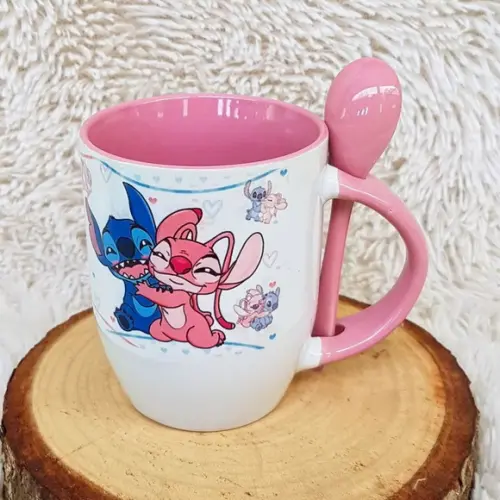Caneca com Colher Personalizada Little e Angel
