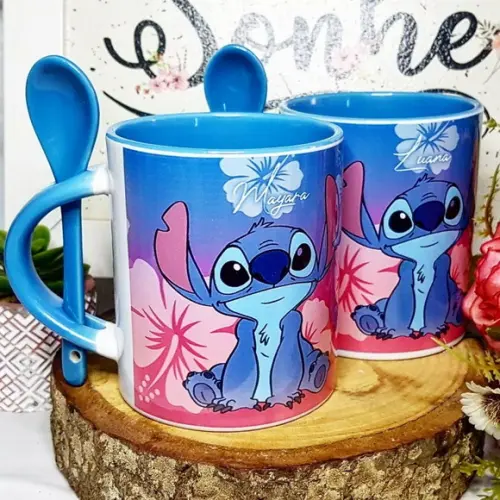Caneca com Colher Personalizada Stitch Little