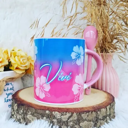 Caneca com Colher Personalizada Stitch Little