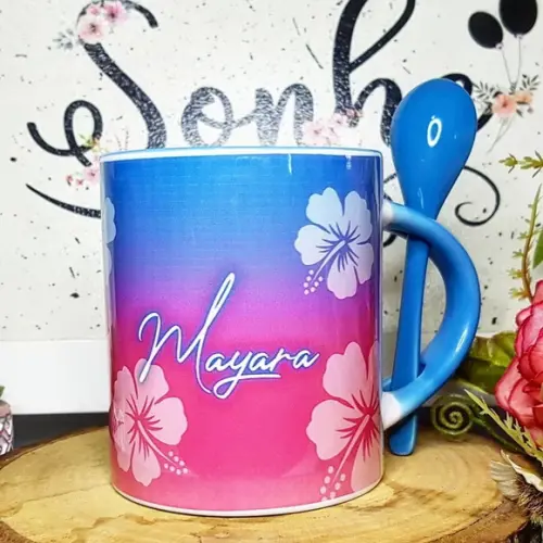 Caneca com Colher Personalizada Stitch Little