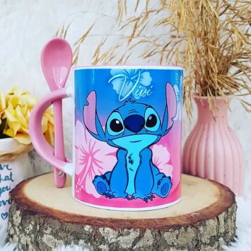 Caneca com Colher Personalizada Stitch Little
