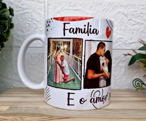Caneca Familia com Foto ( 3 Fotos Retrospectiva)