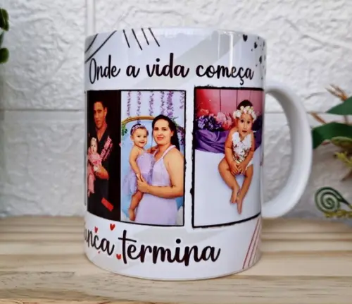 Caneca Familia com Foto ( 3 Fotos Retrospectiva)