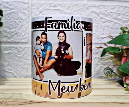 Caneca Familia com Foto ( 3 Fotos Retrospectiva)