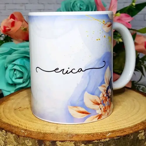 Caneca Floral Personalizada com Inicial + Nome